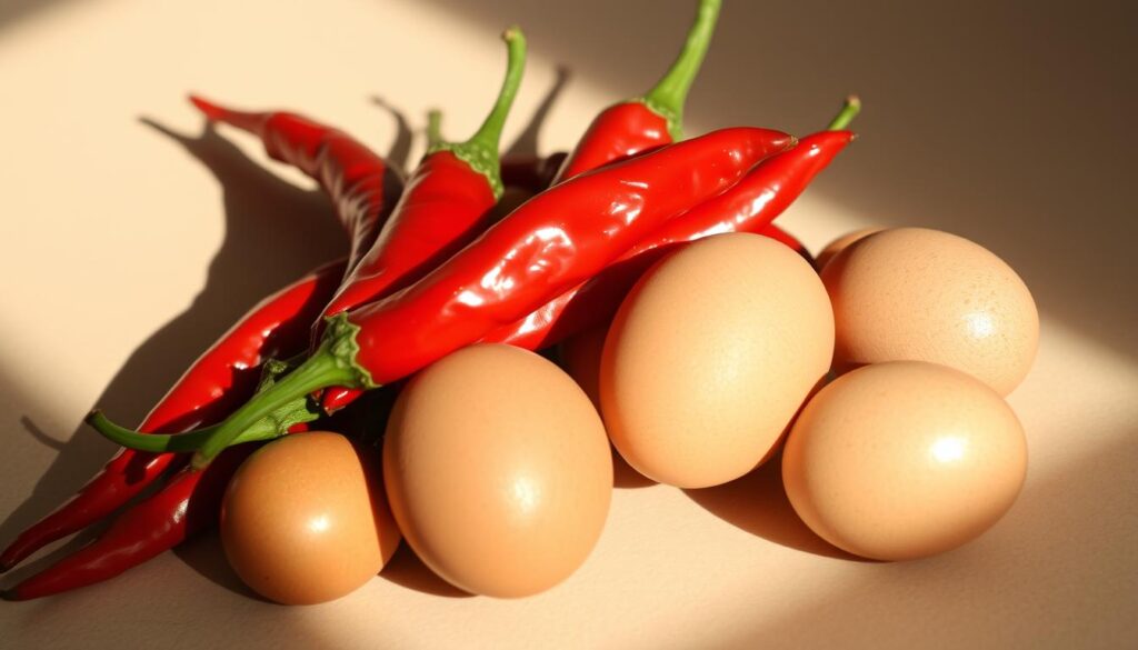 cabai rawit dan telur ayam