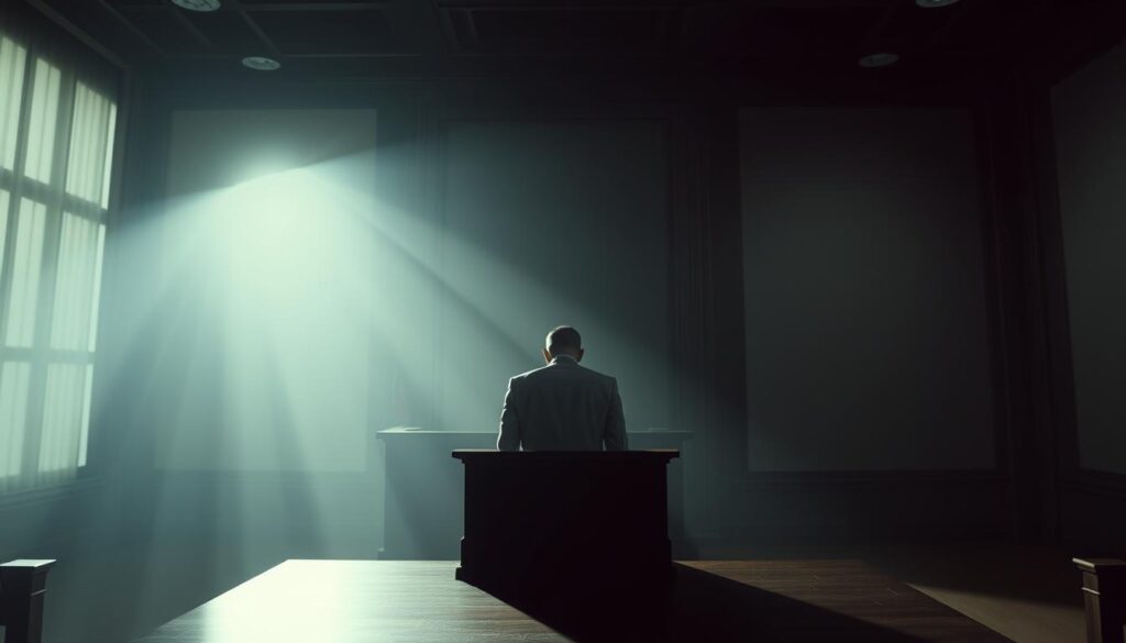 A serene, dimly lit courtroom scene, with a judge's bench in the foreground, casting long shadows across the room. In the middle ground, two individuals stand before the judge, their heads bowed, representing the concept of "pezina muhshan" or adultery by a married individual. The background is shrouded in a somber, muted palette, conveying the gravity of the situation. Soft, diffused lighting from overhead sources creates a sense of reverence and solemnity, while the camera angle suggests a perspective of impartial observation, capturing the weight of the proceedings. The overall mood is one of contemplation and the seriousness of the legal consequences for this offense. A serene, dimly lit courtroom scene, with a judge's bench in the foreground, casting long shadows across the room. In the middle ground, two individuals stand before the judge, their heads bowed, representing the concept of "pezina muhshan" or adultery by a married individual. The background is shrouded in a somber, muted palette, conveying the gravity of the situation. Soft, diffused lighting from overhead sources creates a sense of reverence and solemnity, while the camera angle suggests a perspective of impartial observation, capturing the weight of the proceedings. The overall mood is one of contemplation and the seriousness of the legal consequences for this offense.