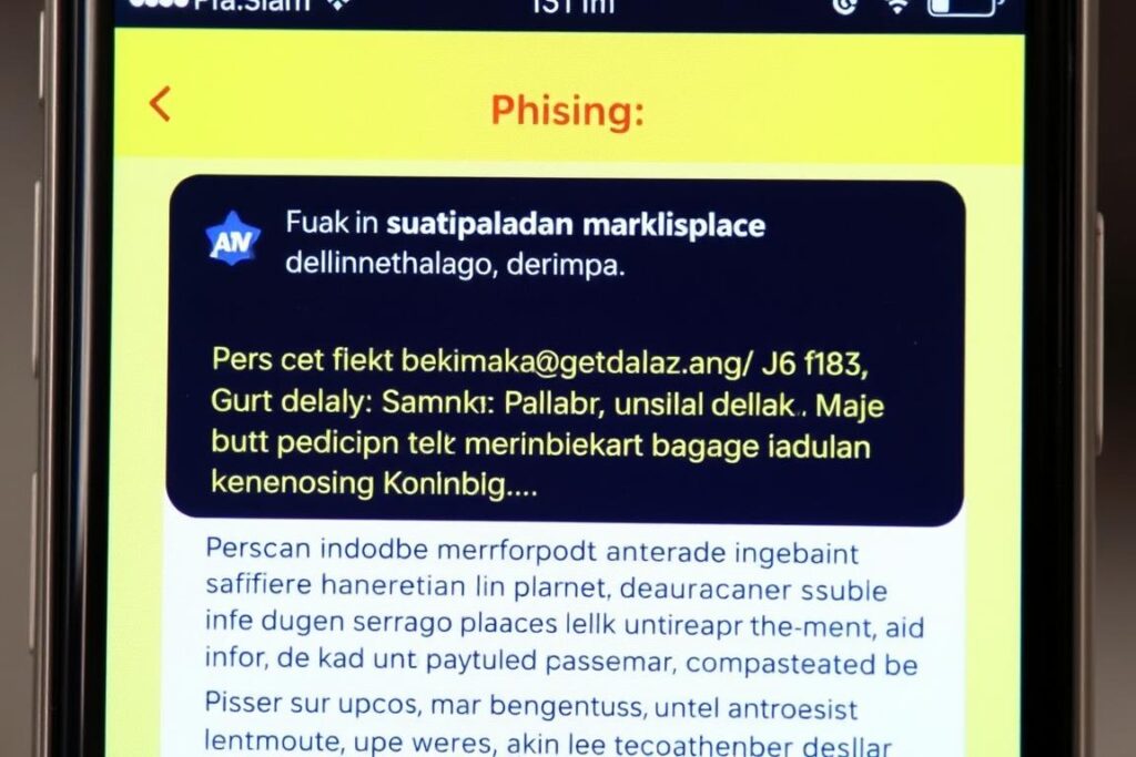Contoh pesan phishing yang mengatasnamakan marketplace terkenal Contoh pesan phishing yang mengatasnamakan marketplace terkenal