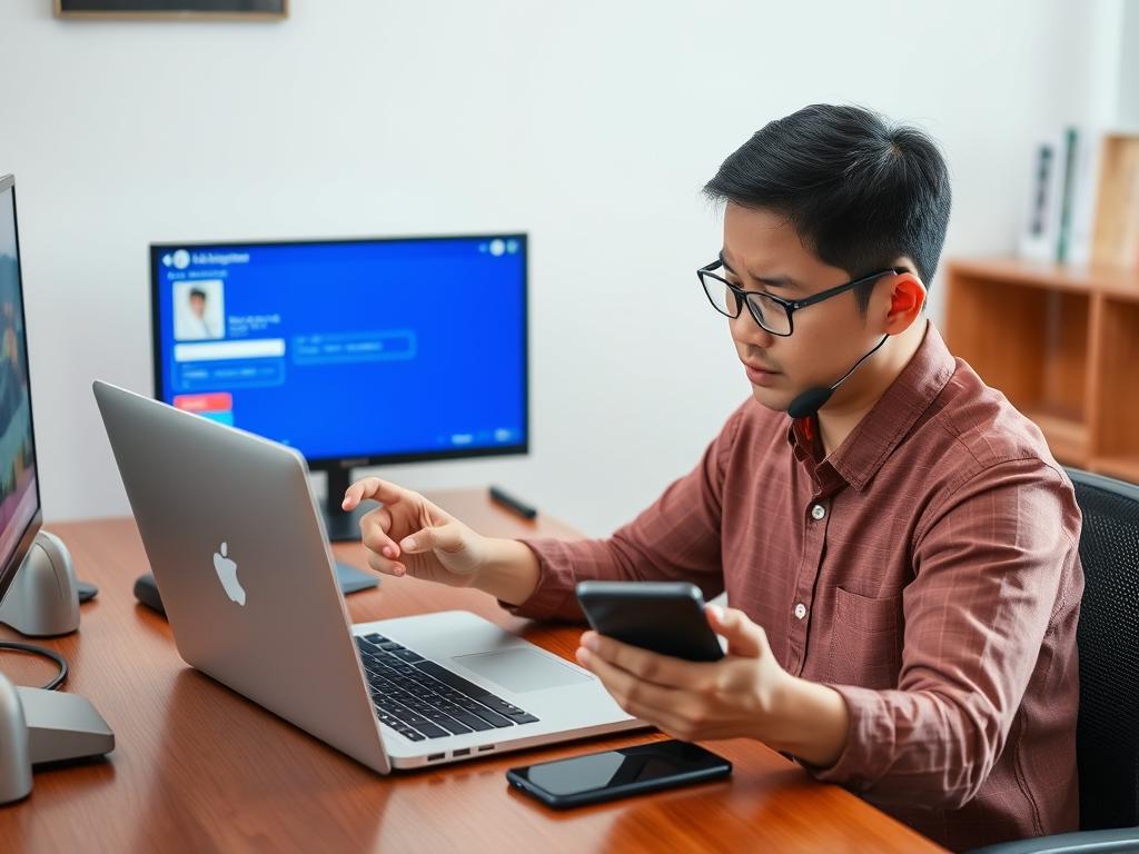 Seseorang sedang melaporkan kasus penipuan online ke pihak berwenang Seseorang sedang melaporkan kasus penipuan online ke pihak berwenang